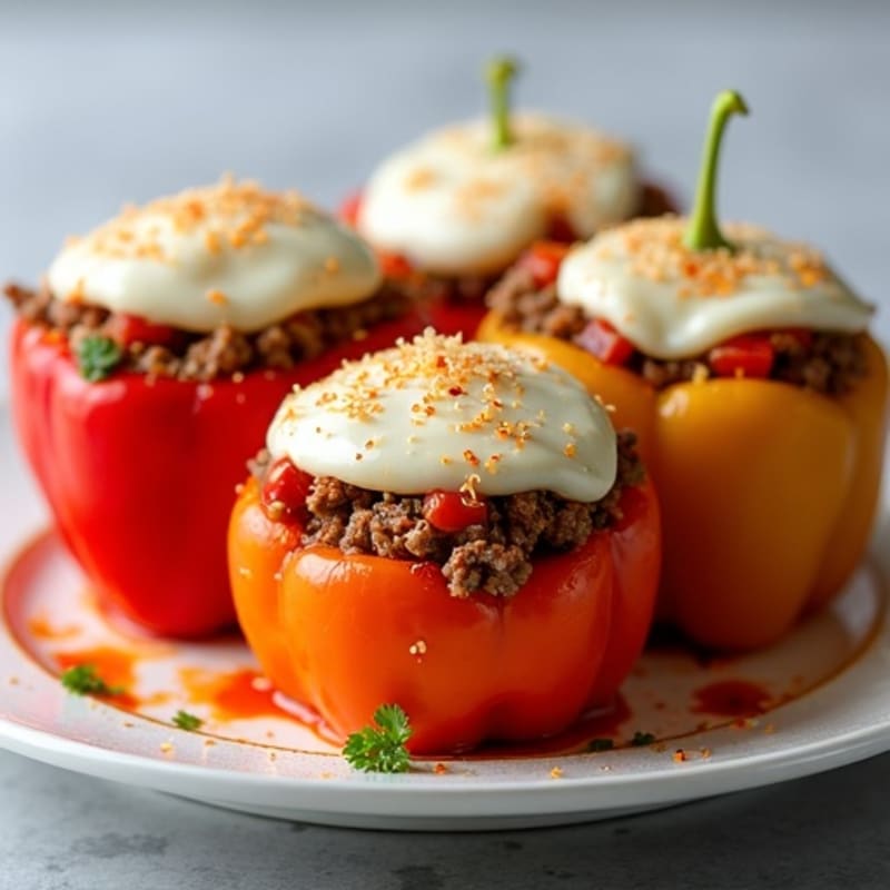 Bell Peppers Stuffed with Savory Ground Beef, Turkey Sausage, and Gooey Mozzarella