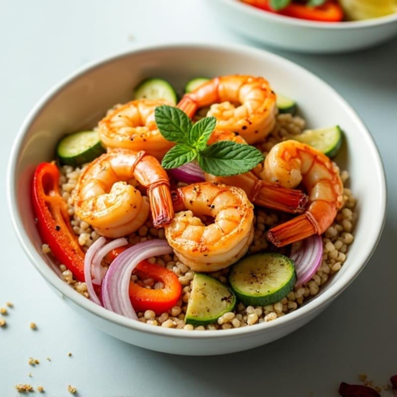 Grilled Shrimp and Quinoa Bowl with Roasted Vegetables
