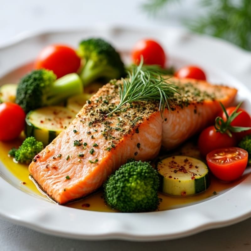 Herb-Crusted Baked Salmon with Roasted Vegetables