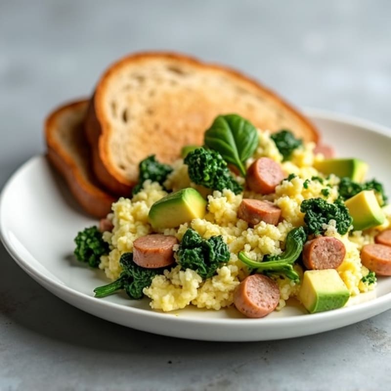 Cottage Cheese Scramble with Spinach and Turkey Sausage