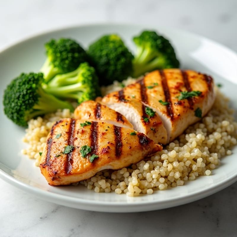 Grilled Chicken Breast with Quinoa and Steamed Broccoli