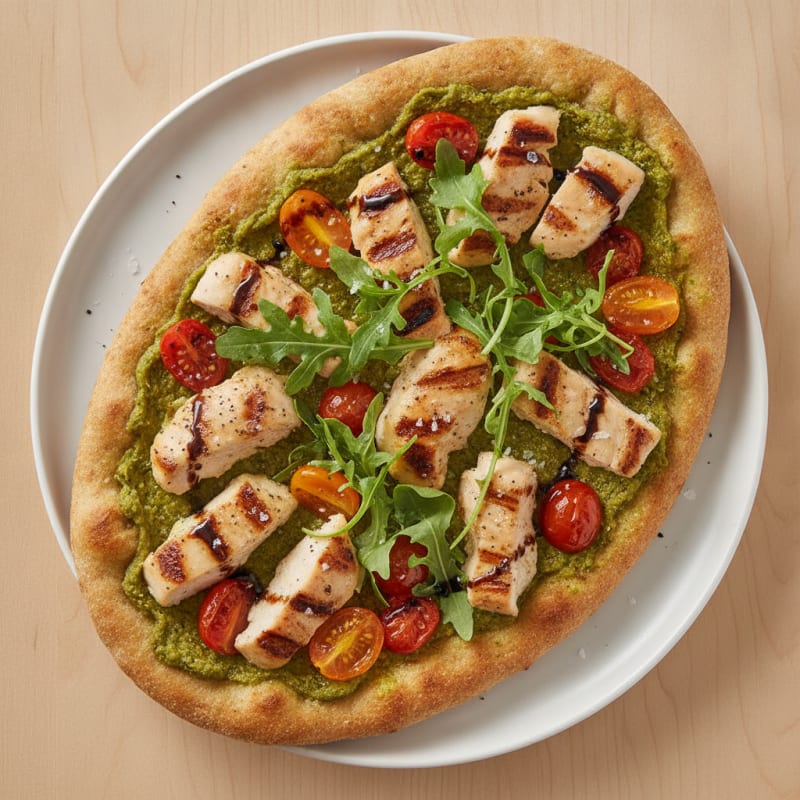 Chicken Pesto Flatbread with Roasted Tomatoes
