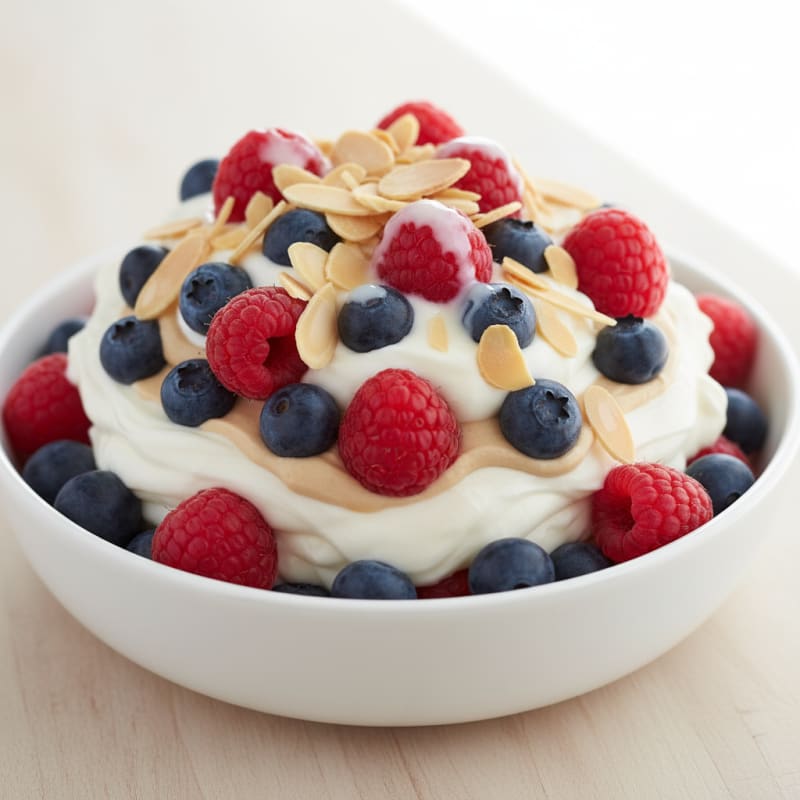 Greek Yogurt Protein Parfait with Mixed Berries and Almonds