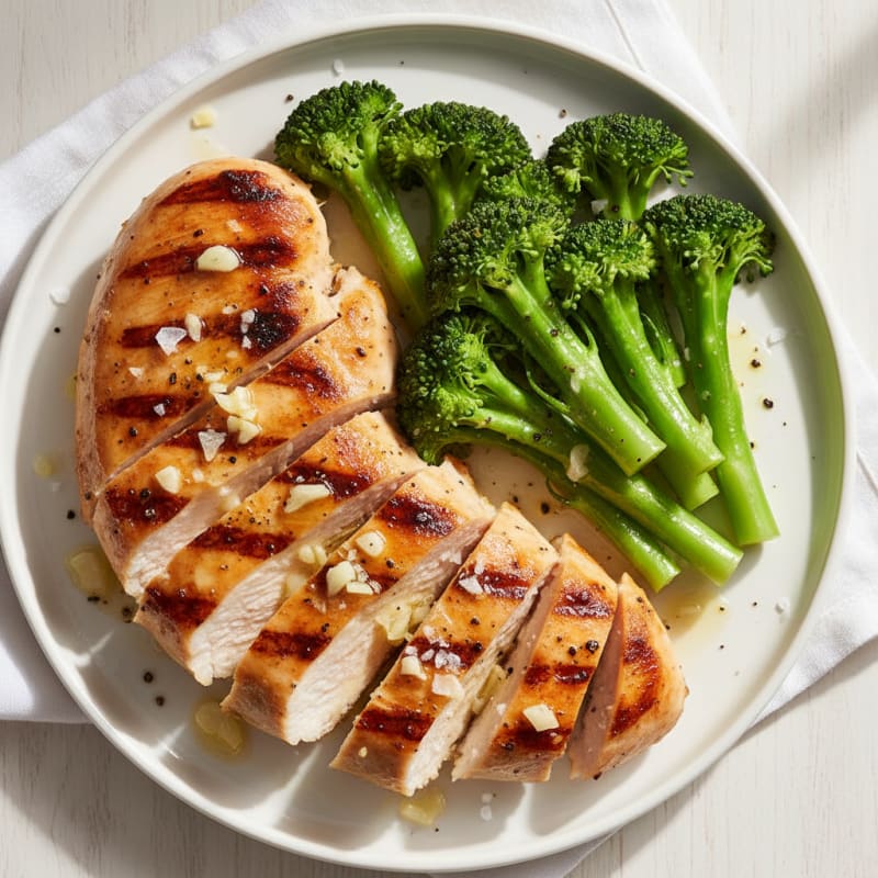 Grilled Lemon-Garlic Chicken Breast with Steamed Broccoli