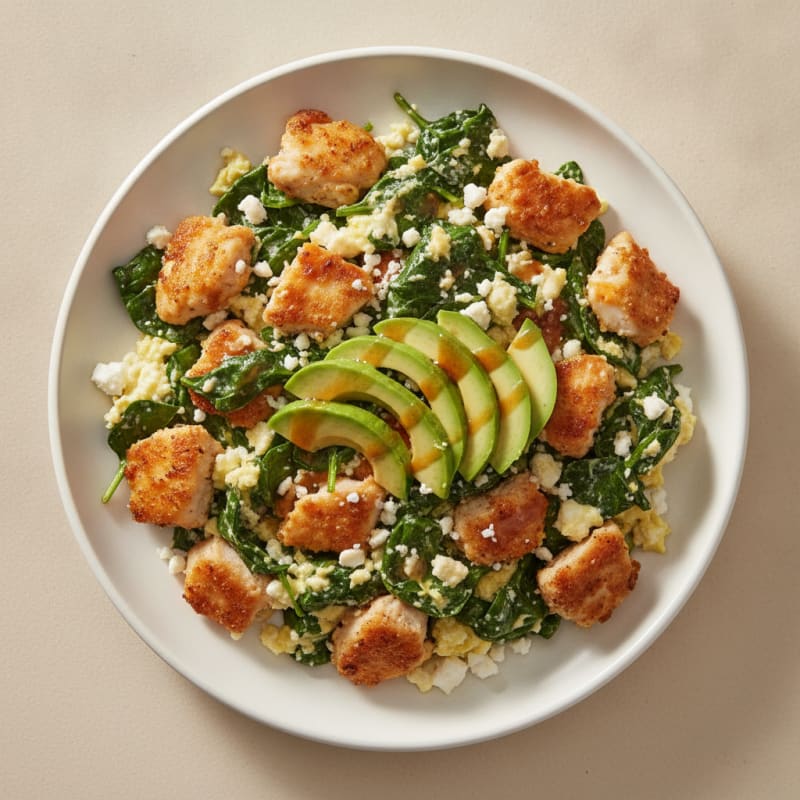 Crispy Chicken Egg White Scramble with Spinach