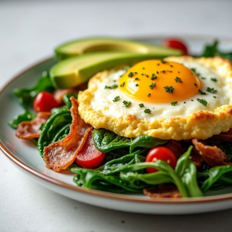Cottage Cheese Egg Scramble with Spinach and Turkey Bacon