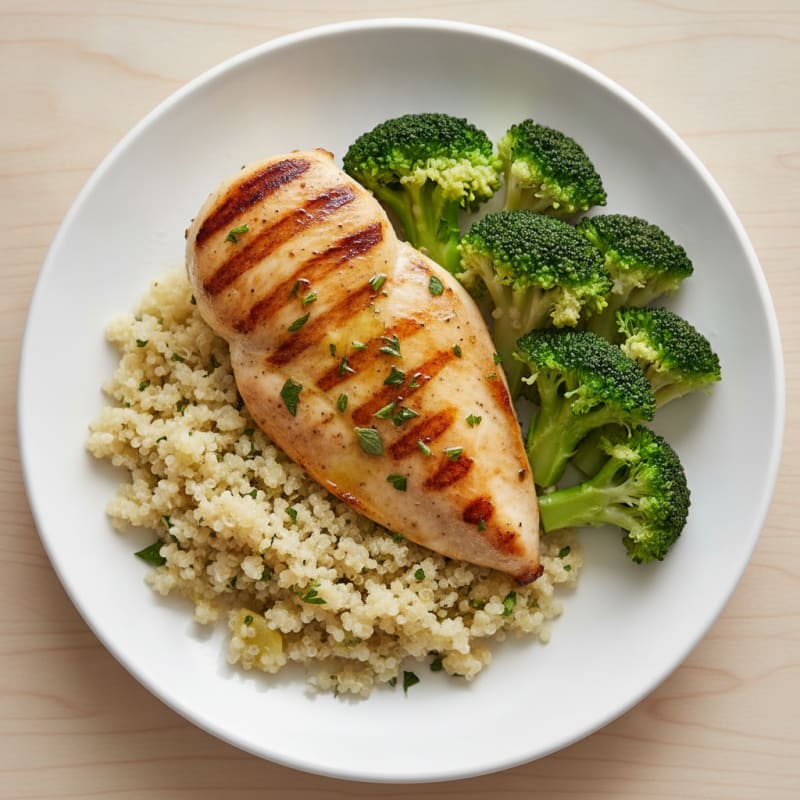 Grilled Chicken Breast with Quinoa and Steamed Broccoli