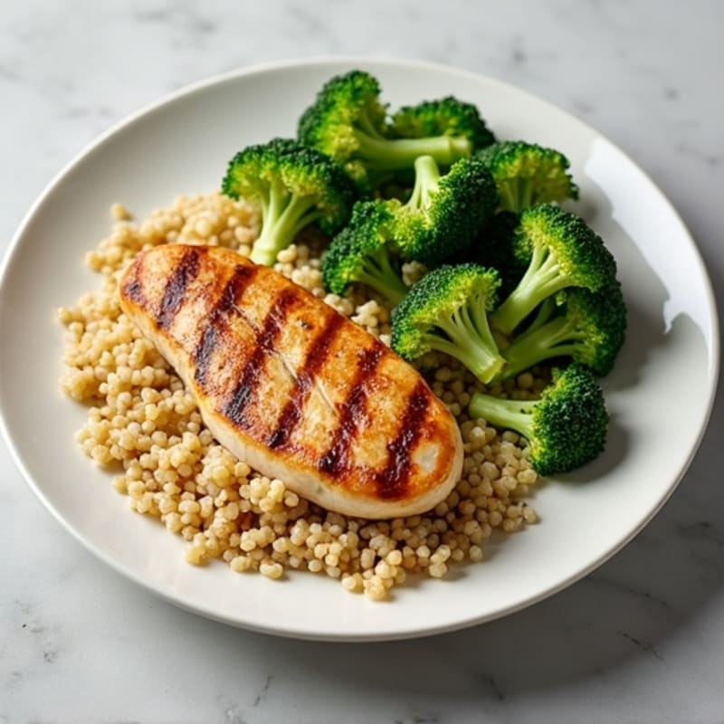 Grilled Chicken Breast with Steamed Broccoli and Quinoa
