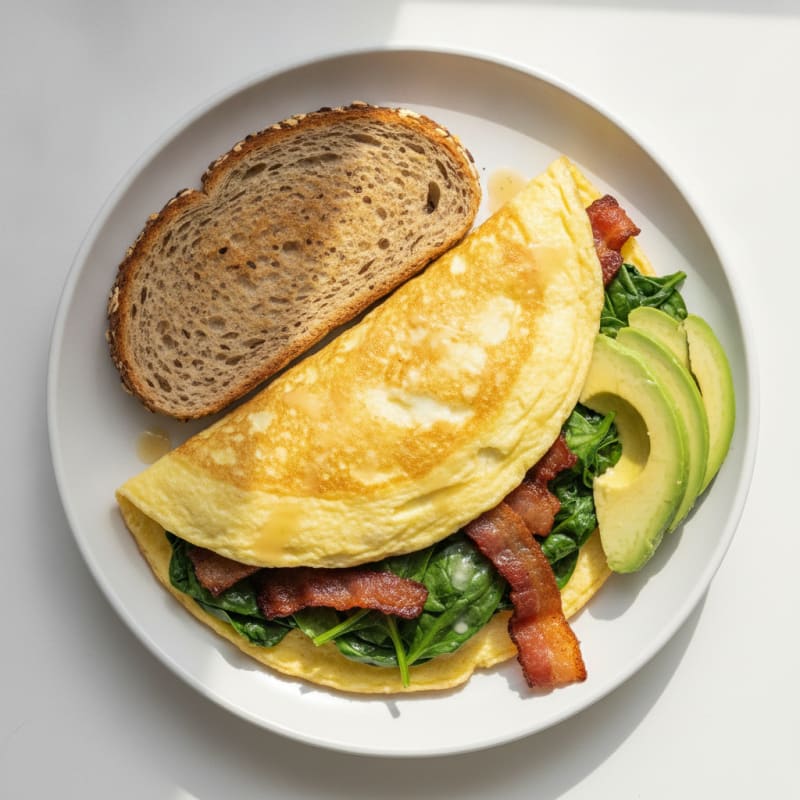 Crispy Turkey Bacon and Egg White Omelette with Spinach