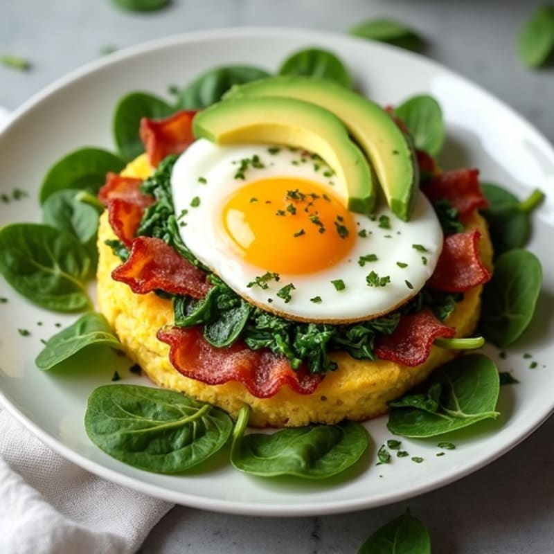 Crispy Turkey Bacon Egg White Scramble with Sautéed Spinach