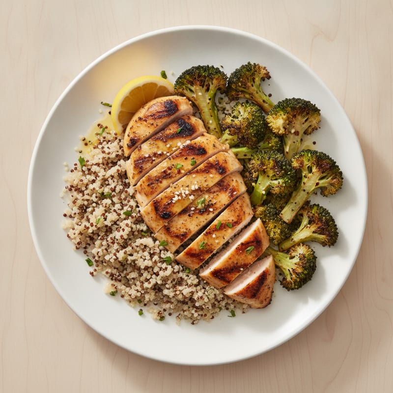 Grilled Chicken Breast with Quinoa and Roasted Broccoli