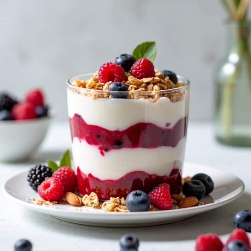 Greek Yogurt Protein Parfait with Mixed Berries and Almonds