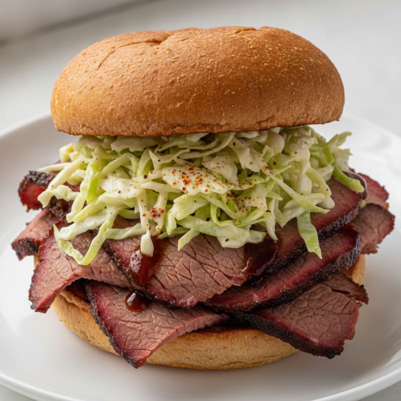 Smoky Brisket Sandwich with Tangy Slaw