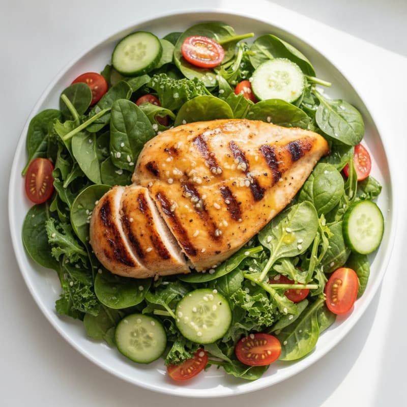 Grilled Lemon Garlic Chicken Breast with Mixed Greens