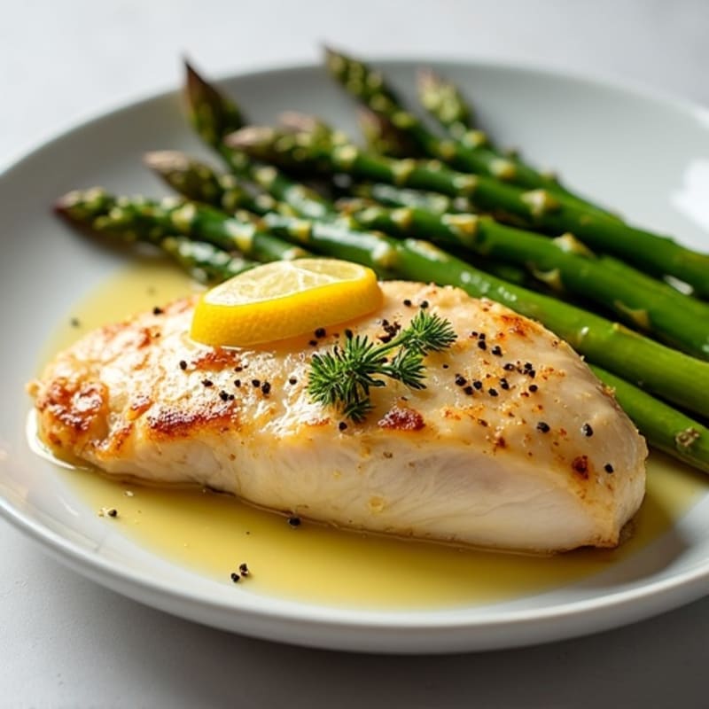 Lemon Garlic Pan-Seared Chicken with Roasted Asparagus