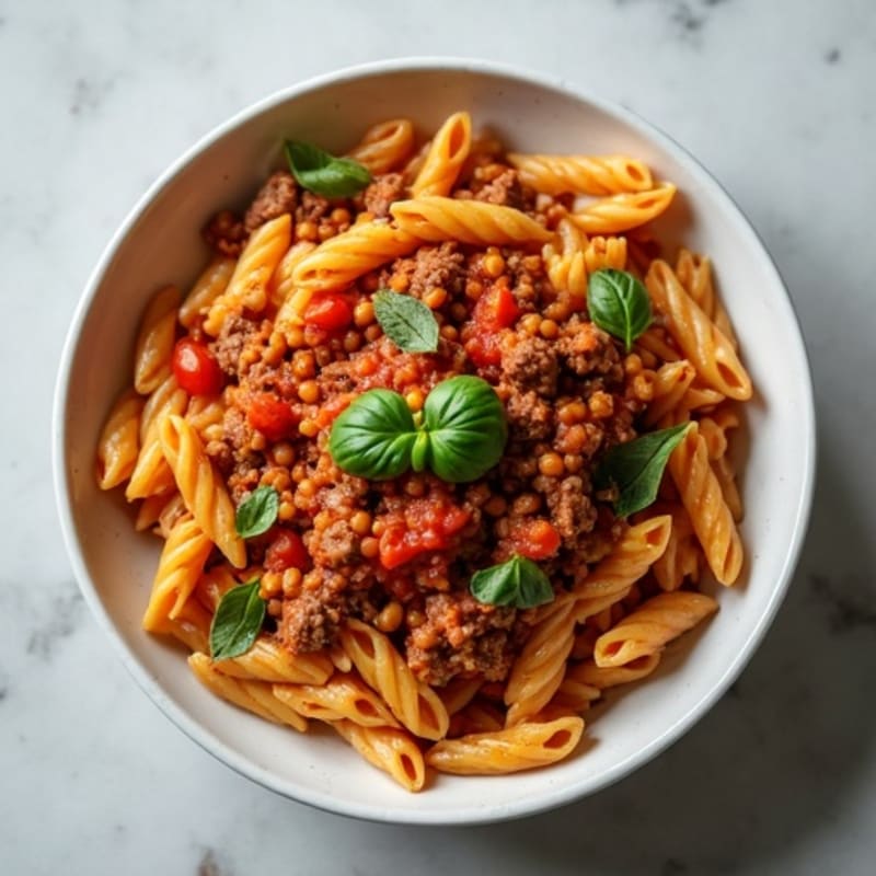 Lean Beef and Lentil Pasta with Tomato Basil Sauce