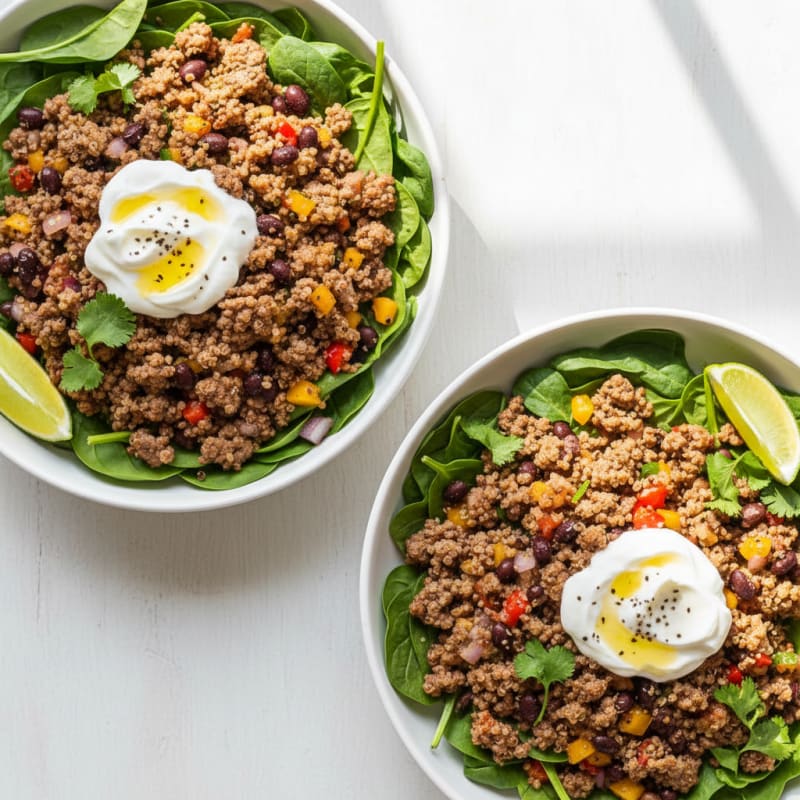 Smoky Ground Beef and Quinoa Burrito Bowls