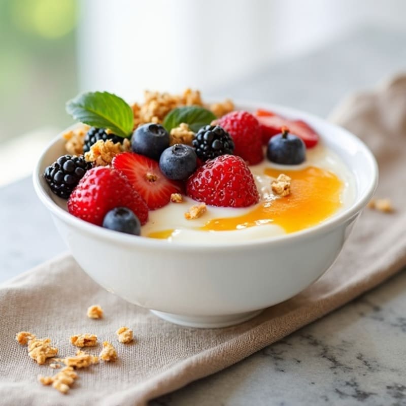 Creamy Greek Yoghurt Bowl with Fresh Berries and Crunchy Granola