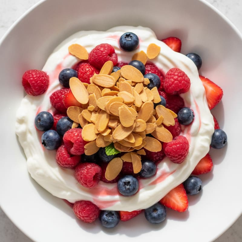 Greek Yogurt Protein Parfait with Mixed Berries and Almonds