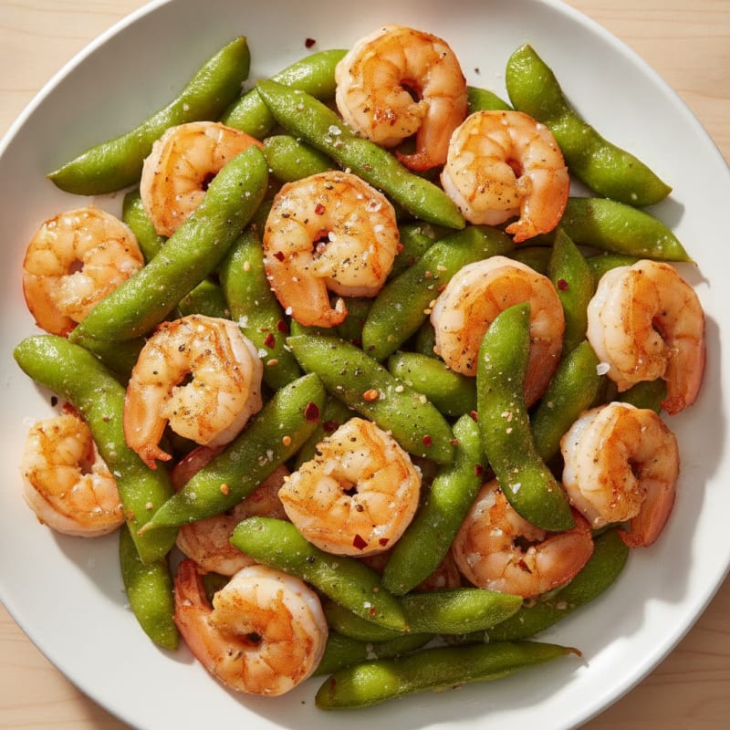 Garlic-Sesame Edamame Pods with Shrimp