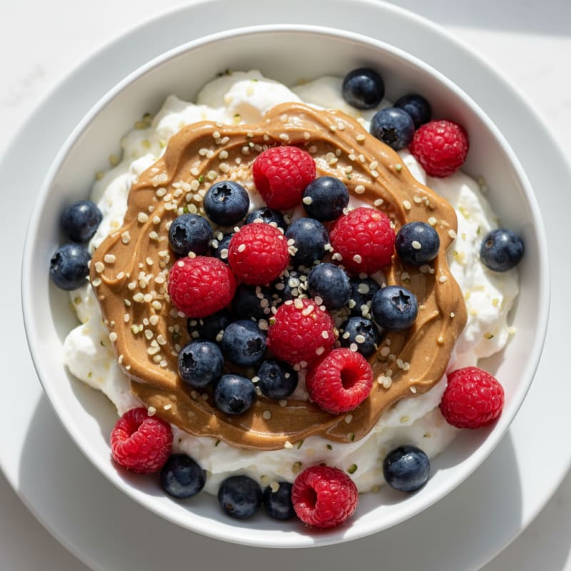 Creamy Greek Yogurt Parfait with Whey Protein, Berries, and Almond Butter