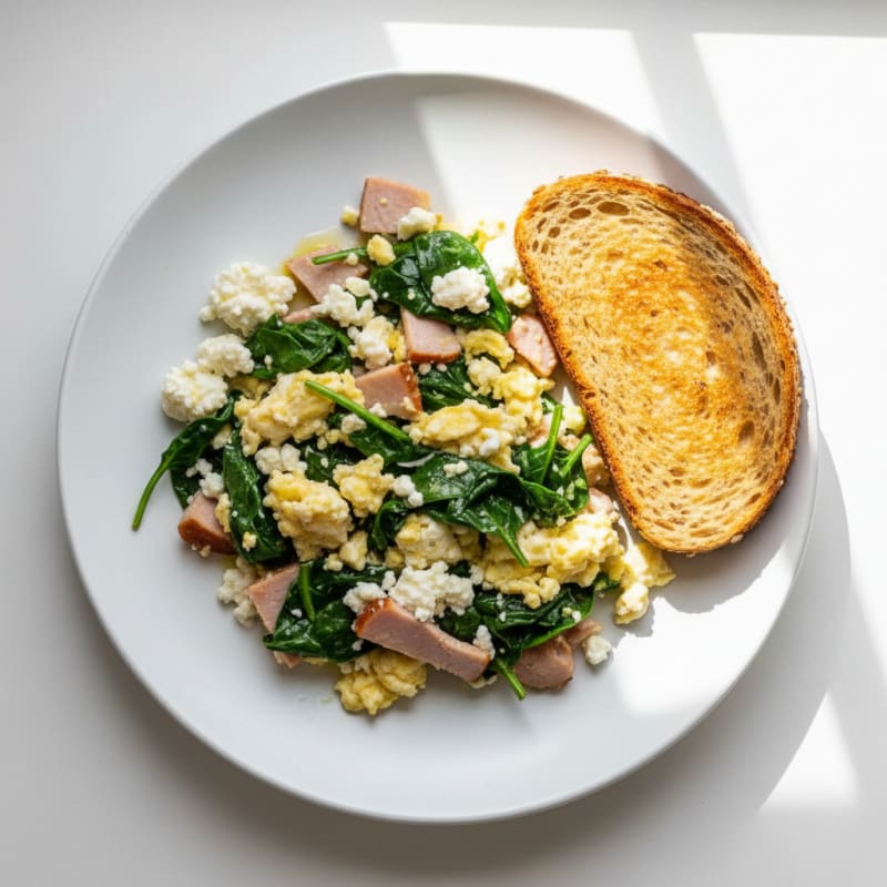 Cottage Cheese Scramble with Spinach and Smoked Turkey