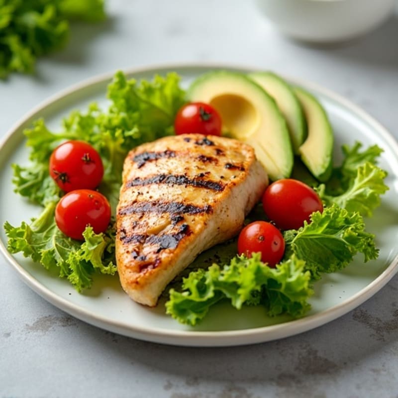 Grilled Chicken Breast with Crisp Romaine and Cherry Tomatoes