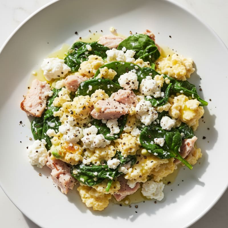 Cottage Cheese Scramble with Spinach and Smoked Turkey