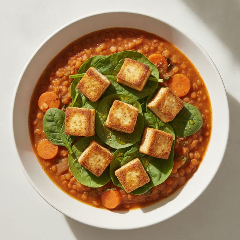 Silky Lentil and Vegetable Stew with Tofu Cubes