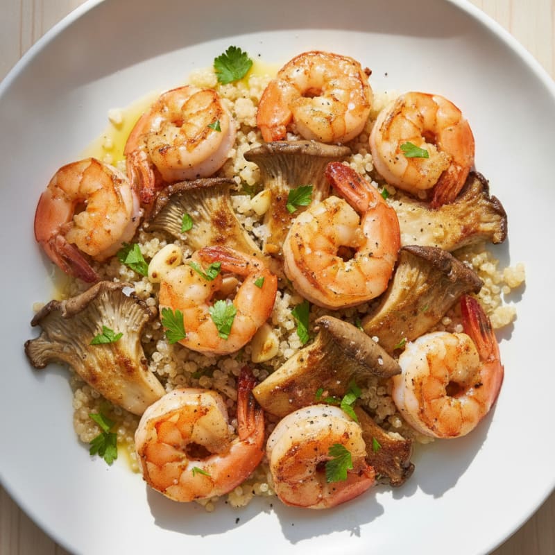 Pan-Seared Shrimp with Oyster Mushrooms and Quinoa