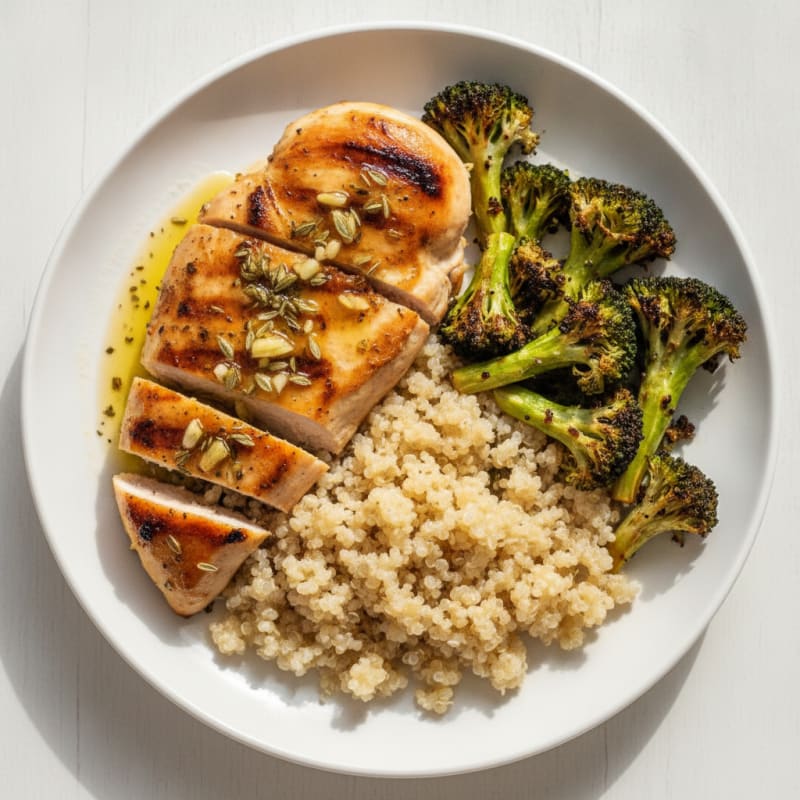 Grilled Chicken Breast with Quinoa and Roasted Broccoli