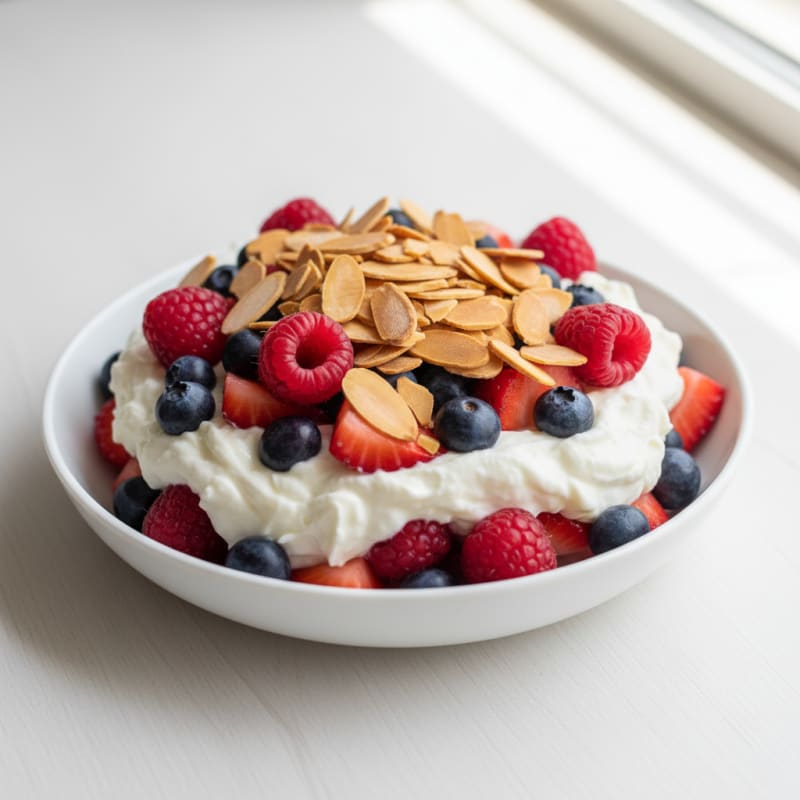 Greek Yogurt Protein Parfait with Mixed Berries and Almonds