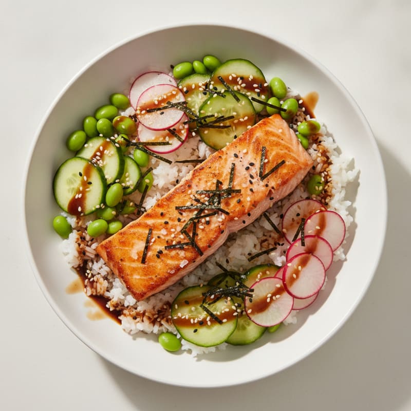 Seared Salmon Sushi Rice Bowl