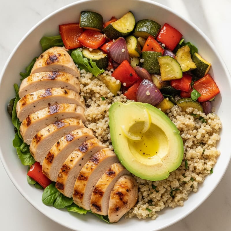 Grilled Chicken and Quinoa Power Bowl with Roasted Vegetables