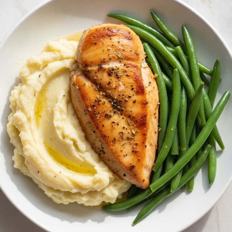 Buttery Garlic Mashed Potatoes with Herb-Roasted Chicken