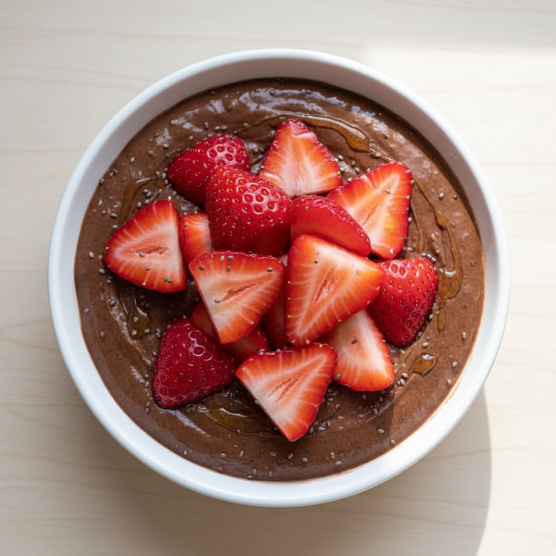 Silky Chocolate Protein Pudding with Fresh Strawberries