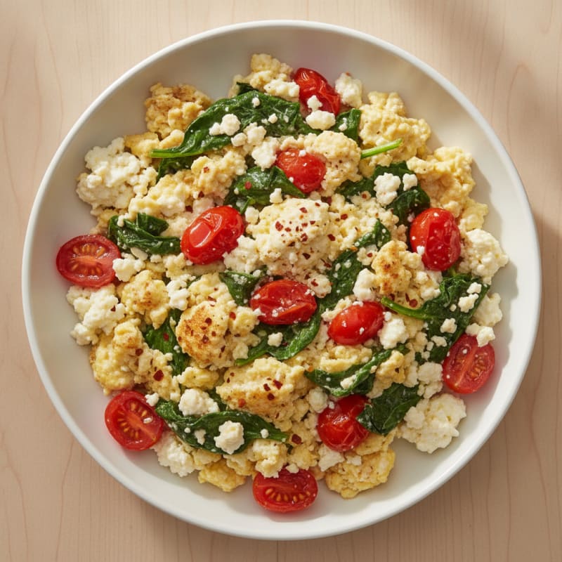 Cottage Cheese Scramble with Spinach and Cherry Tomatoes