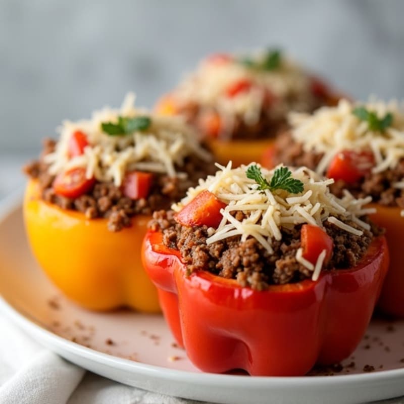 Lean Ground Beef Stuffed Bell Peppers with Crispy Parmesan Topping