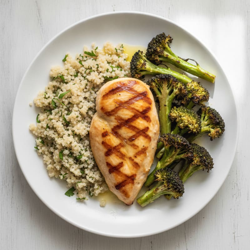 Grilled Chicken Breast with Roasted Broccoli and Quinoa