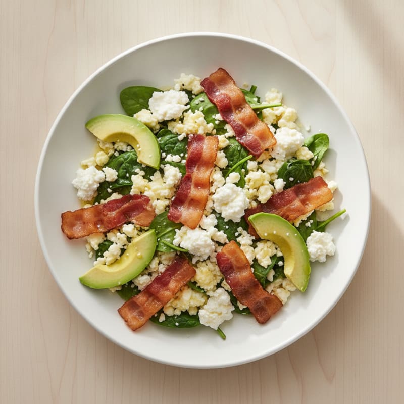 Cottage Cheese Scramble with Spinach and Turkey Bacon