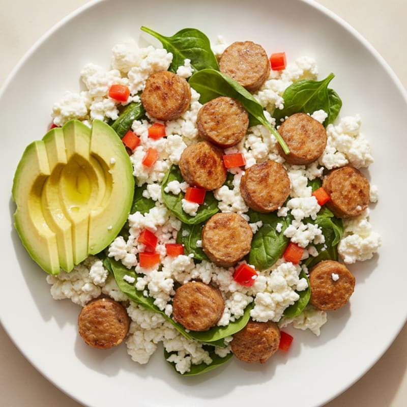 Egg White Scramble with Cottage Cheese and Turkey Sausage