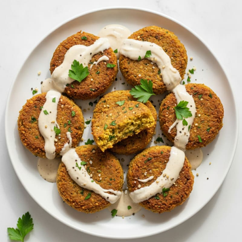 Crispy Falafel with Tahini Yogurt Sauce