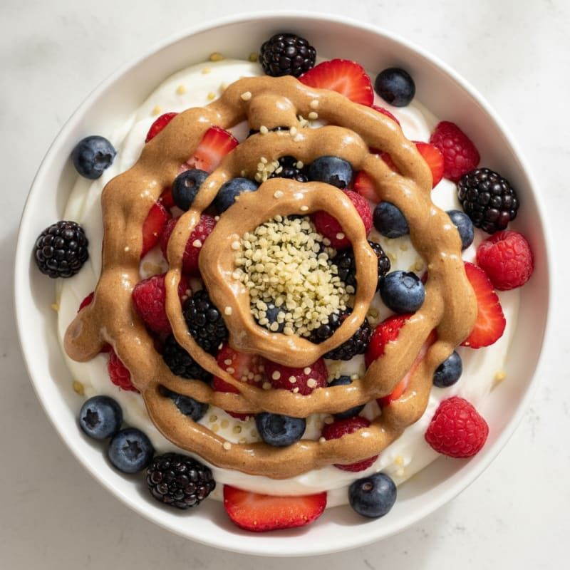 Greek Yogurt Parfait with Almond Butter and Mixed Berries