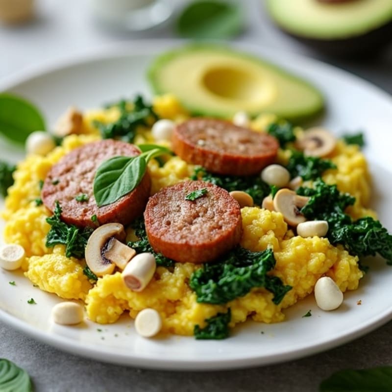 Egg White Spinach Scramble with Turkey Sausage