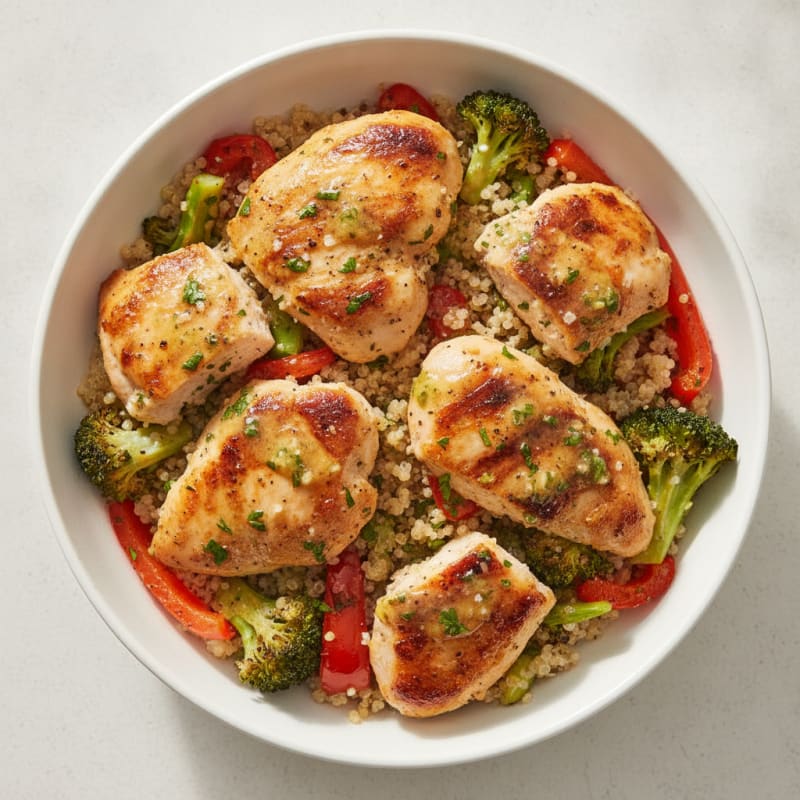 Roasted Chicken and Rainbow Veggie Quinoa Bowls
