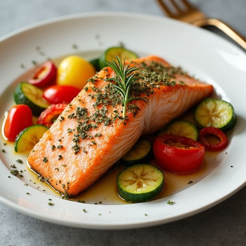 Herb-Crusted Baked Salmon with Roasted Vegetables
