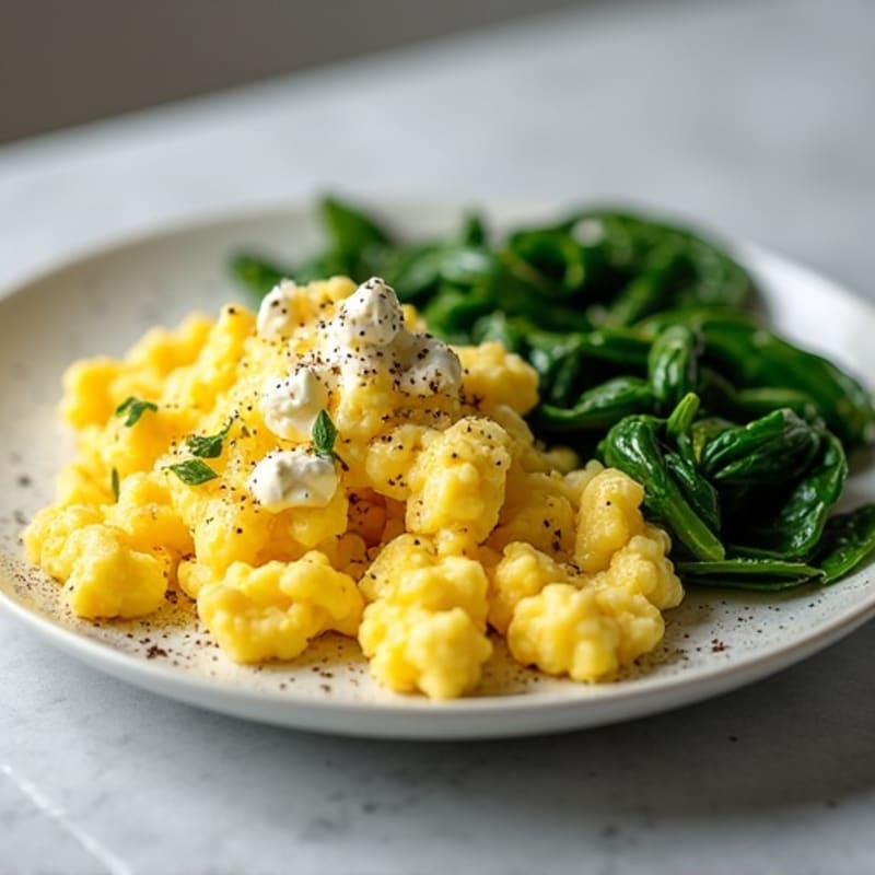 Fluffy Egg and Cottage Cheese Scramble with Sautéed Greens