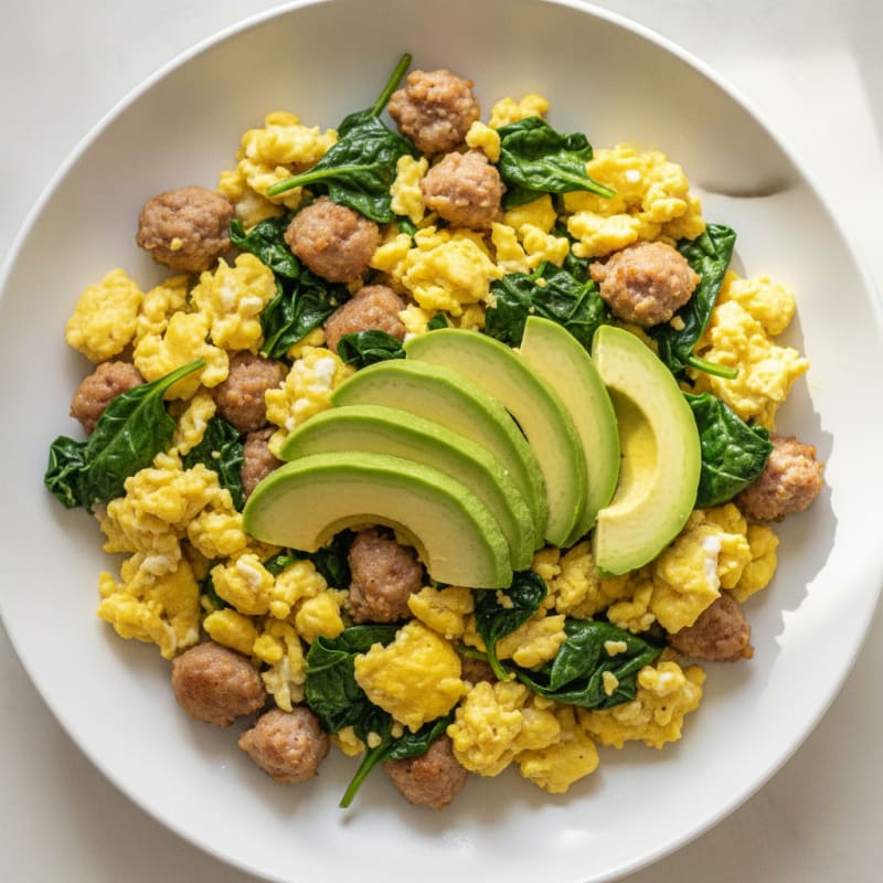 Egg and Turkey Sausage Scramble with Spinach