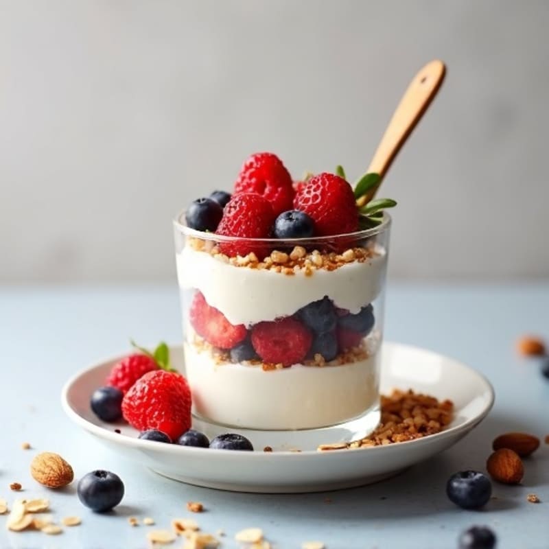 Greek Yogurt Protein Parfait with Mixed Berries and Almonds