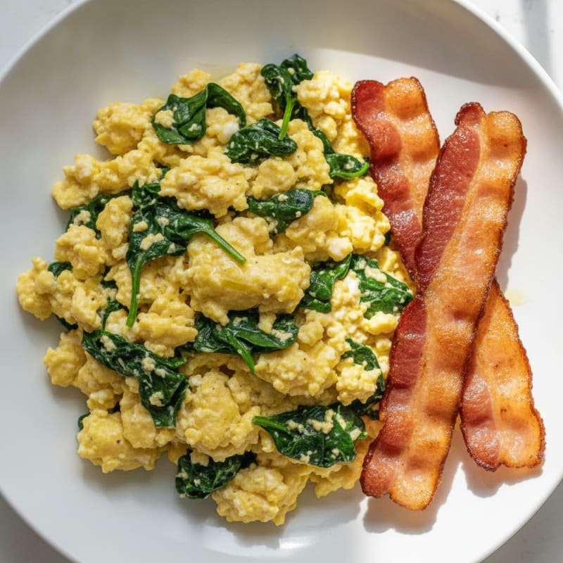 Cottage Cheese Scramble with Spinach and Turkey Bacon